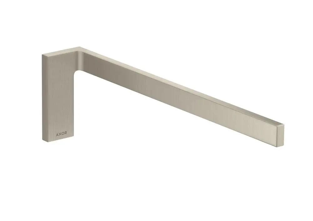 Brushed Nickel Handtuchhalter von AXOR, rechteckige Form, mit einer flachen, geraden Linie und einem stabilen, minimalistisch gestalteten Halter.